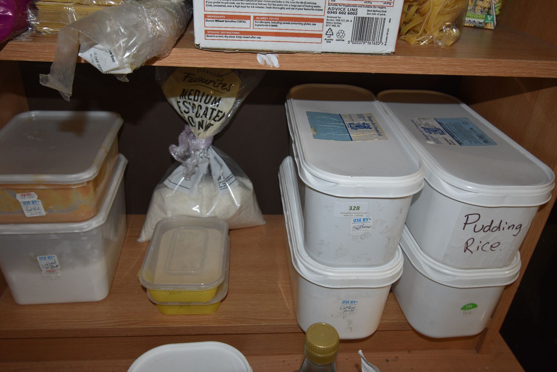 Contents of Shelf to Include Coconut Powder, Yeast, Pudding Rice, etc.