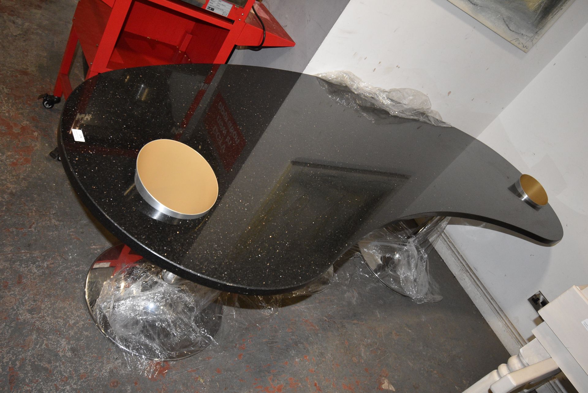 Shaped Black Granite Tripe Pedestal Table with Two - Image 4 of 4