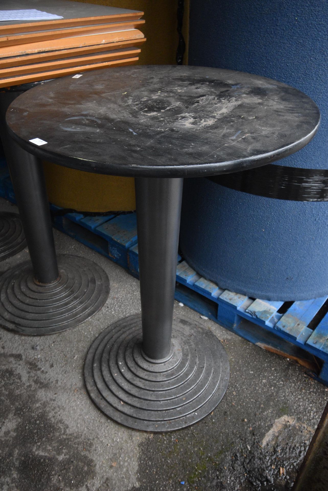 Three 80cm Circular Black Tables ~105cm high