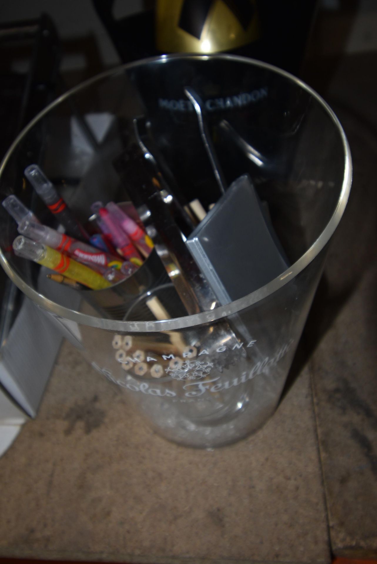 Black Display Champagne Bucket with Display Bottle, and Clear Bucket with Contents - Image 2 of 2