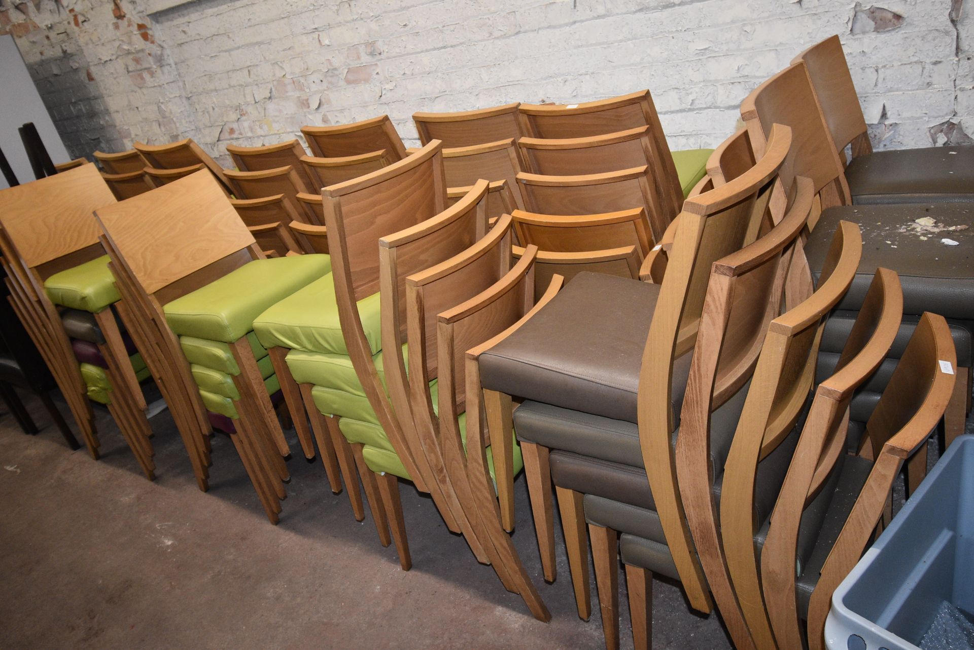 Five Wooden Framed Chairs with Upholstered Seats (assorted colours, first come first serve) - Image 2 of 2