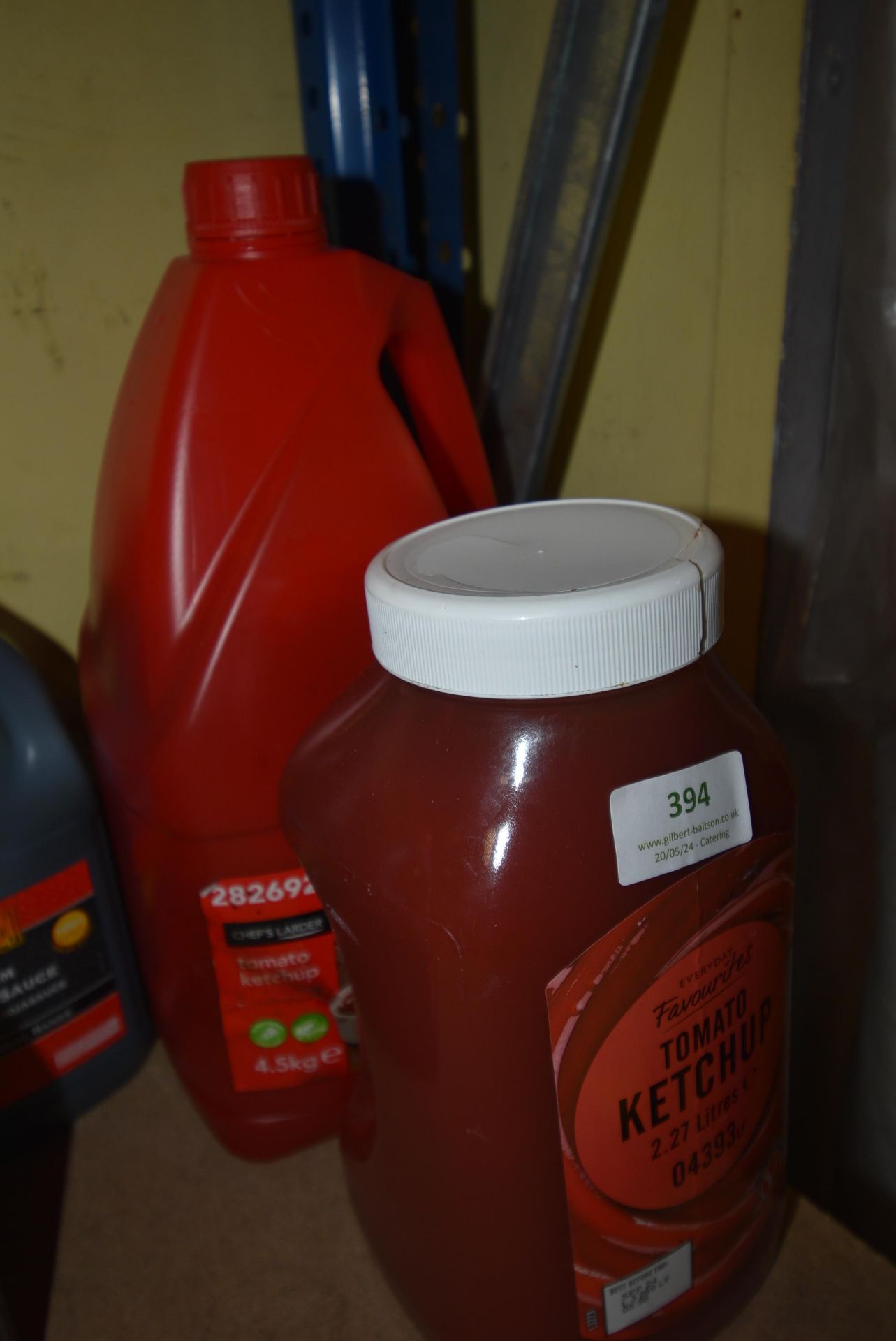 4.5kg of Tomato Ketchup BBD 2025, and 2.27L of Ketchup (opened) BBD Sept 2024