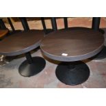 Two 60cm Circular Single Pedestal Tables 48cm high,