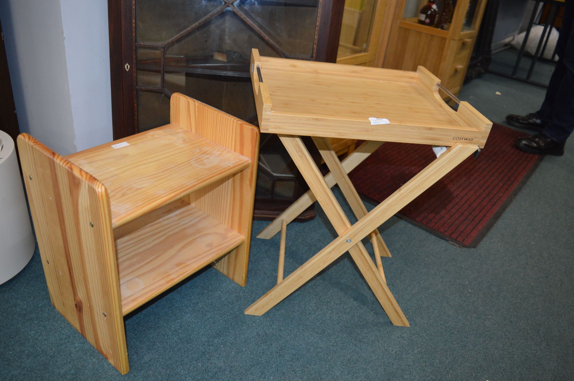 Folding Tray Table and a Small Pine Shelf Unit