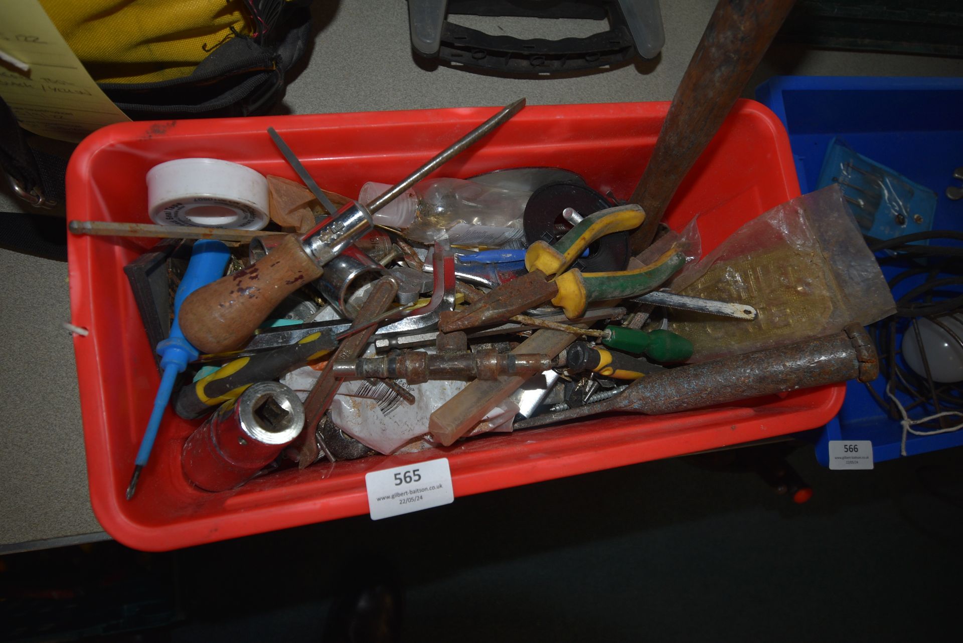 Tub Containing Various Sockets, Spanners, Screwdrivers, etc.