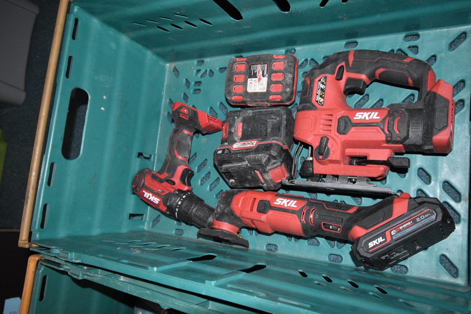 Skil Cordless Tools Including Jig Saw, Drill, and Sander with Batteries