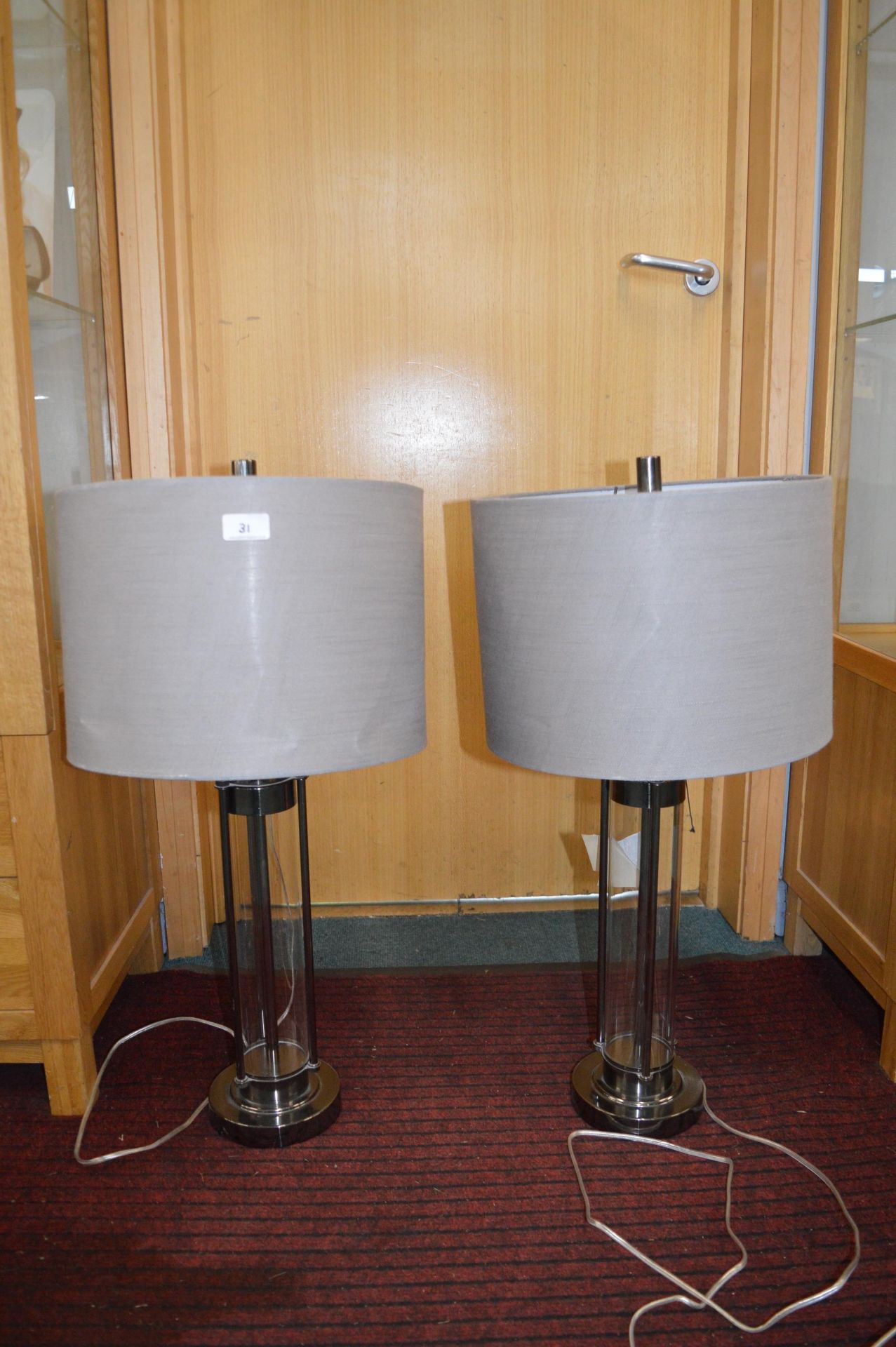 *Pair of Chrome & Glass Table Lamps