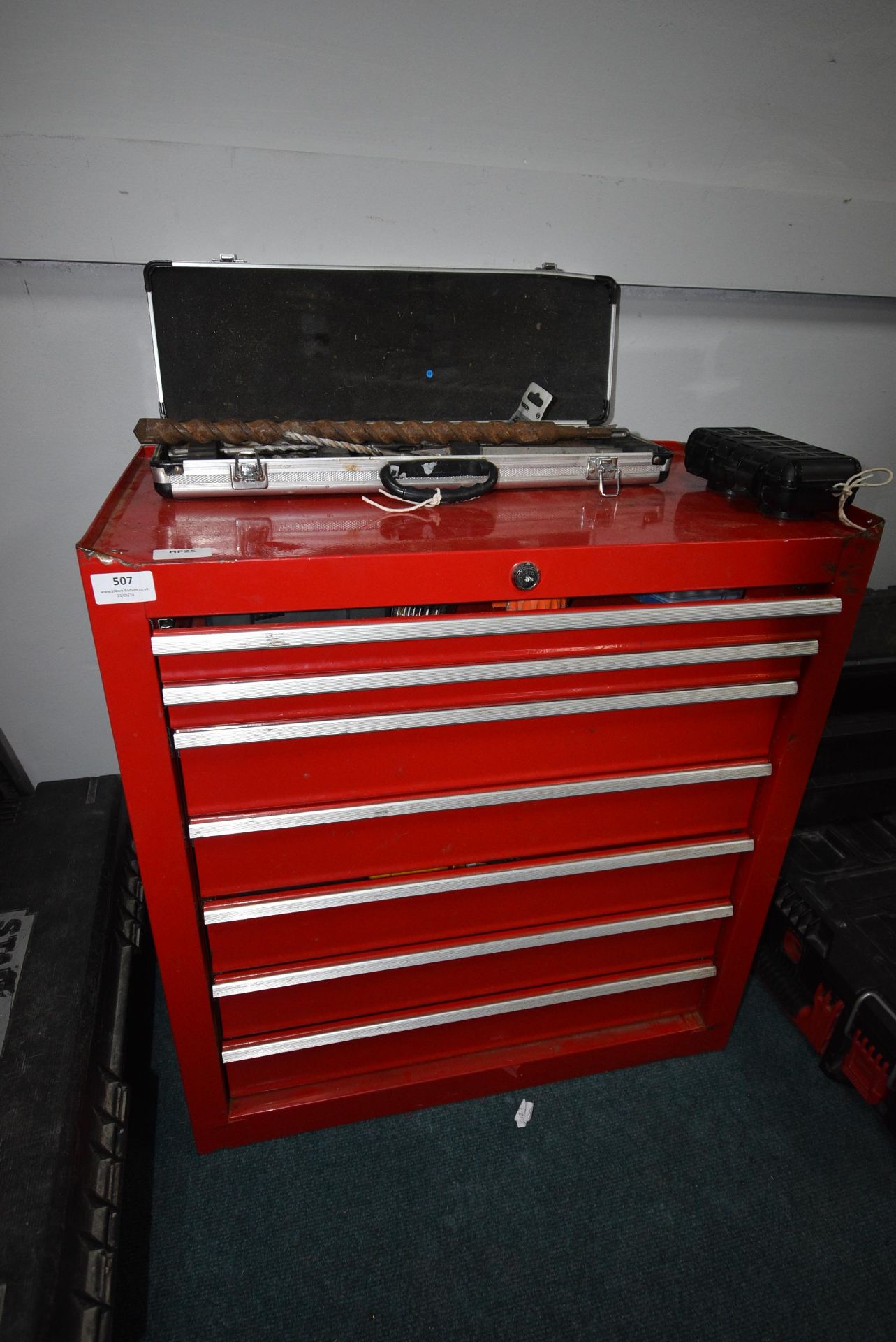 2ft x 26” Seven Drawer Tool Chest and Contents of Tools, and a Quantity of SDS Drill Bits