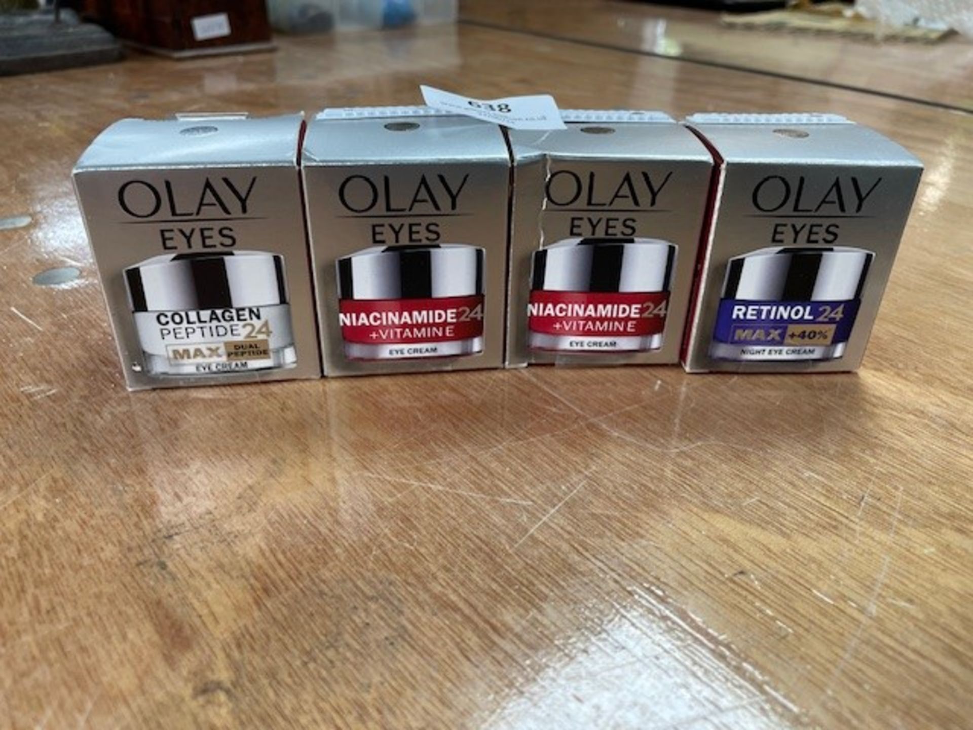Four Olay 15ml Eye Creams (1x Collagen Eye Cream, 2x Niacinamide + Vitamin E, 1x Retinol Night Eye