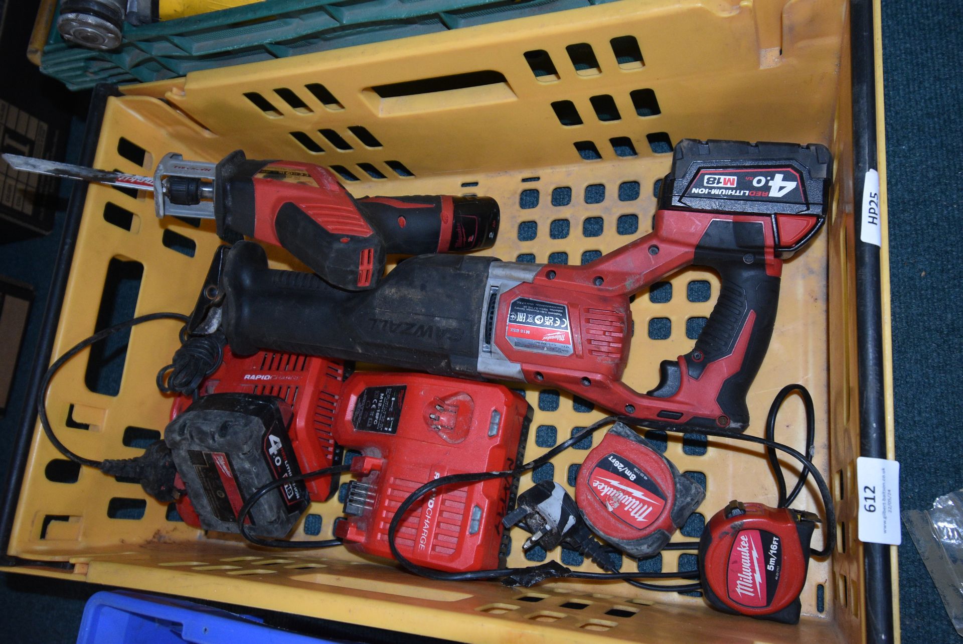 Milwaukee M18BSX Reciprocating Saw, and a Milwaukee C12HZ Mini Hacksaw with Two Chargers and Two - Image 2 of 2