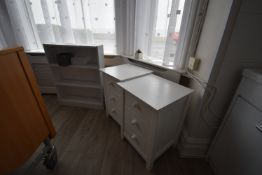 *Pair of White Three Drawer Bedside Cabinets, and an Open Front Bookcase