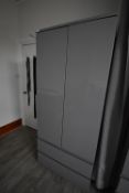 *High Gloss Grey Wardrobe over Two Drawers