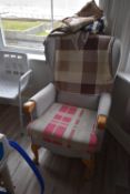 *Wingback Chair and Assorted Throws and Blankets