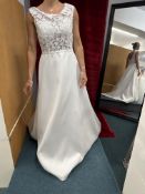 *Elena Ferrara Aster Ivory Mikado Wedding Gown with 3D Laser Sequin Flower Lace Size: 12 RRP: £1900