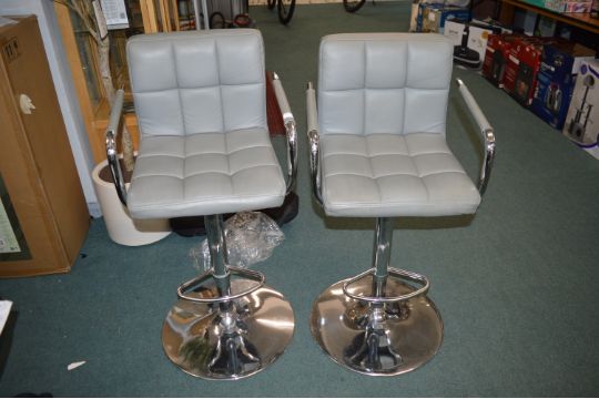 *Two Grey Faux Leather & Chrome Stools