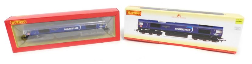 A Hornby OO gauge Class 66 diesel electric locomotive, Maritime Intermodal 2, 66047, DB Maritime liv