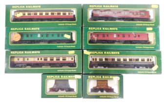 Replica Railways OO gauge coaches, including 12202 57ft corridor first second coach, BR maroon liver