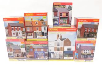 Hornby OO gauge Skaledale buildings, comprising R9847 Greengrocer, R9830 Shoe Shop, R9763 Off Your H