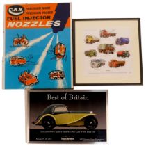 A Cav Fuel Injector Nozzle advertising poster, in clip frame, 50cm x 39cm, and a Best of Britain Sim