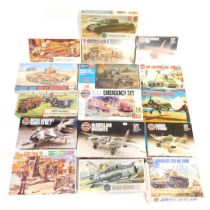 Airfix, Hasegawa and other 1:72 scale model kits, including HS Gnat, Bofors gun and tractor, Panzer