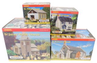 Hornby OO gauge Skaledale buildings, comprising R8514 Riverside Cottage, R8758 St Mary's Chapel, R87