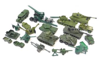 Dinky and Britains diecast army vehicles, including Dinky Toys 155mm mobile gun, Dinky Toys Chieftai