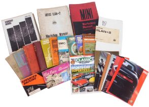 Automobile related books and workshop manuals, comprising The Mini Workshop Manual, Elan 2 Workshop