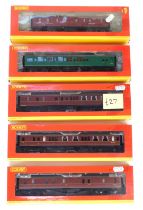 Hornby OO gauge coaches, comprising R4237 BR XLMS full brake coach M31004M, R4305D BR Maunsell six c