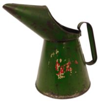 A Castrol green metal oil can, with painted decoration, 27cm high.