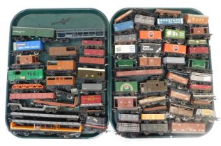Tri-ang, Hornby and other OO gauge rolling stock, including five plank wagons, lime wagons, insulate
