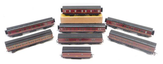 Exley OO gauge LMS coaches, including 3223 Third Class, 6600 Third Class, sleeping car, etc. (1 tray