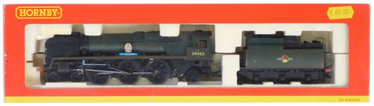 A Hornby OO gauge rebuilt Battle of Britain Class locomotive 17 Squadron, 34062, BR lined green live