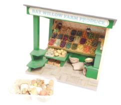 A model of Bat Willow Farm Produce Store, 1:12 scale, with accessories.