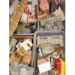 OO gauge cardboard buildings and scenics, including cafeteria, transport depot, coaling tower, tunne