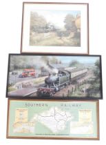 Three railway related prints, including Morning delivery after Don Bracken, A reproduction Southern