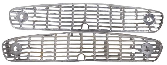 Two chrome Triumph TR3a grills, 108cm wide, 20cm high.