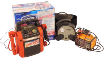 A Clarke Jump Start 1000 jump start unit, an RFC battery charger, and a Ring battery starter. (3)