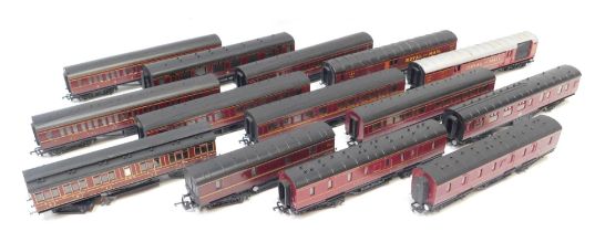 Hornby, Mainline and other OO gauge coaches, including brake coach, First Class coaches, LMS TPO, et