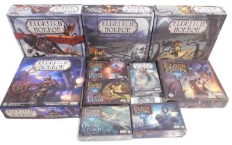 Fantasy Flight Games Eldritch Horror card game and expansions, and Elder Sign card game and expansio