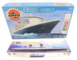 Two Airfix 1:600 scale model kits, comprising Queen Mary II model kit, and RMS Queen Elizabeth model
