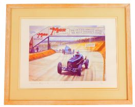 After R A Nockolds. Raymond Mays in the ERA R4D at Brooklands, limited edition print, 44/400, 24cm x
