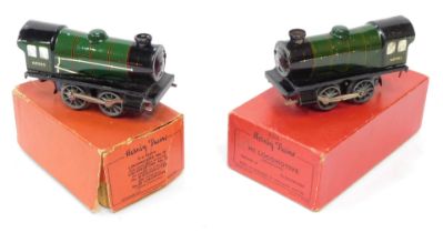 A Hornby O gauge tinplate clockwork No 20 locomotive, and an M1 reversing locomotive, boxed.