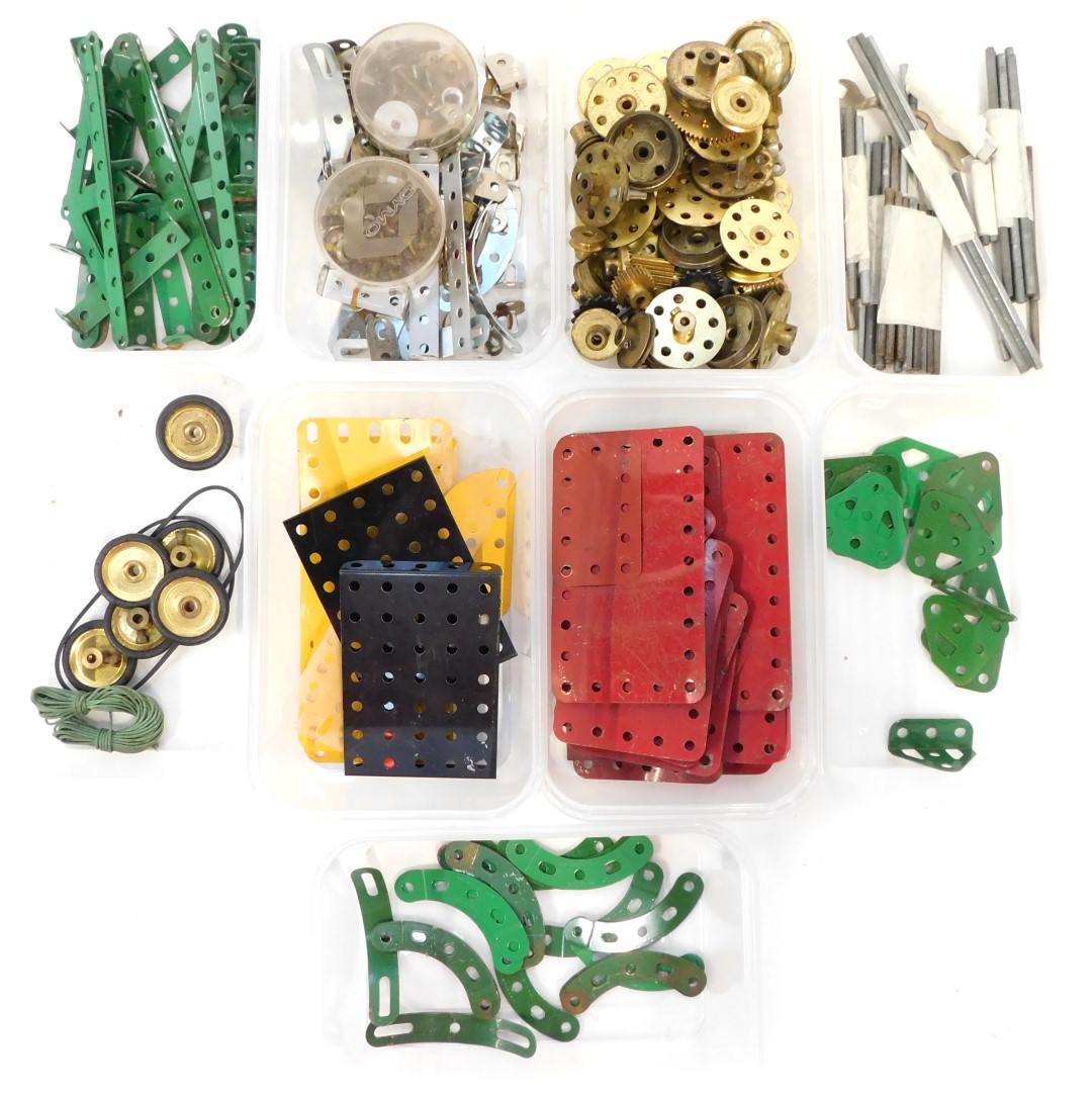 Meccano, including gears, beams, plates, bolts, etc. (a quantity)