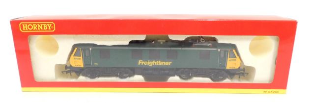 A Hornby OO gauge Class 90 electric locomotive, 90046, Freightliner green livery with yellow ends, R