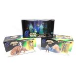 Kenner Star Wars play sets, comprising Dewback E Sandtrooper, Jabba the Hutt and Han Solo, and Star