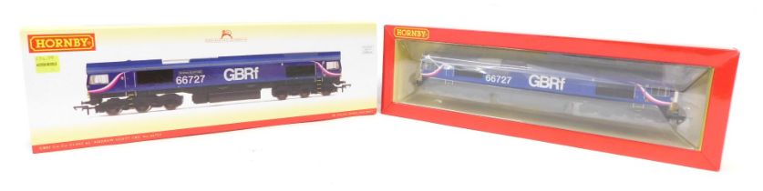 A Hornby OO gauge Class 66 diesel electric locomotive Andrew Scott CBE, 66727, GBRF First livery R38