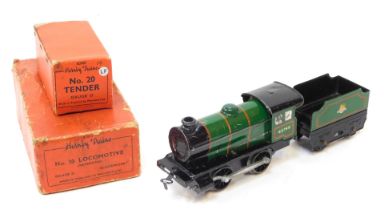A Hornby O gauge tinplate No 30 locomotive and tender, BR lined green, boxed.