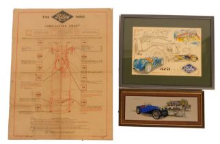 Three Riley related pictures, to include a Riley 9 lubrication chart, explanation of symbols, in cli