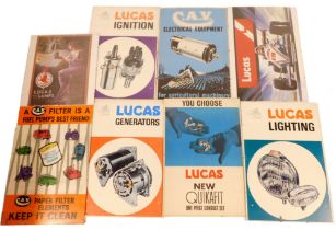 Lucas advertising posters, including Lucas Generators, Lucas New Quick one piece contact set, Lucas