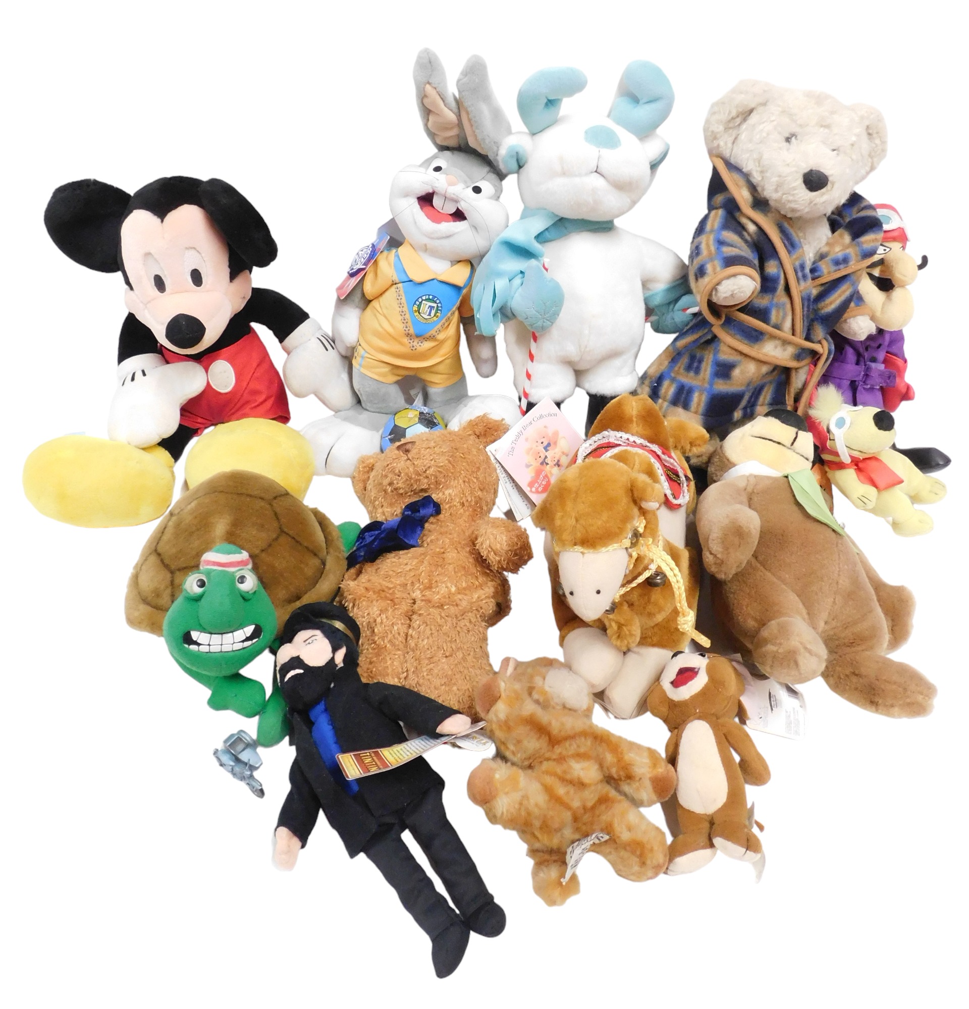 Plush toys, including Dick Dastardly and Muttley, Bugs Bunny, Captain Haddock, etc. (1 box)